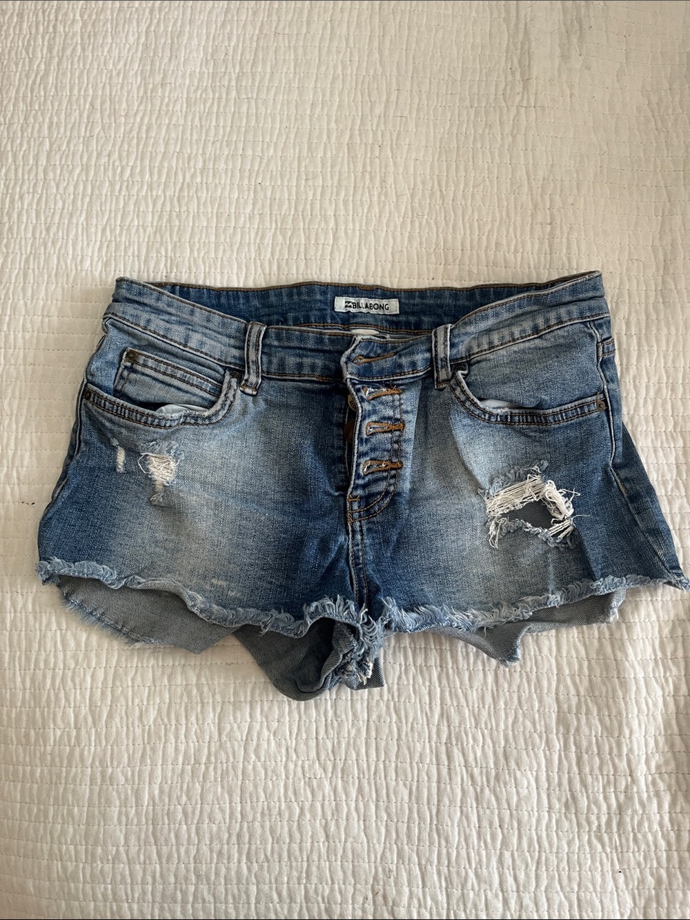 Billabong Women's Light Blue Distressed Denim Cutoff Shorts